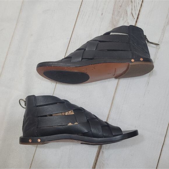 Beek Turaco woven leather sandals zipper back black gladiator renaissance boho - Picture 4 of 11